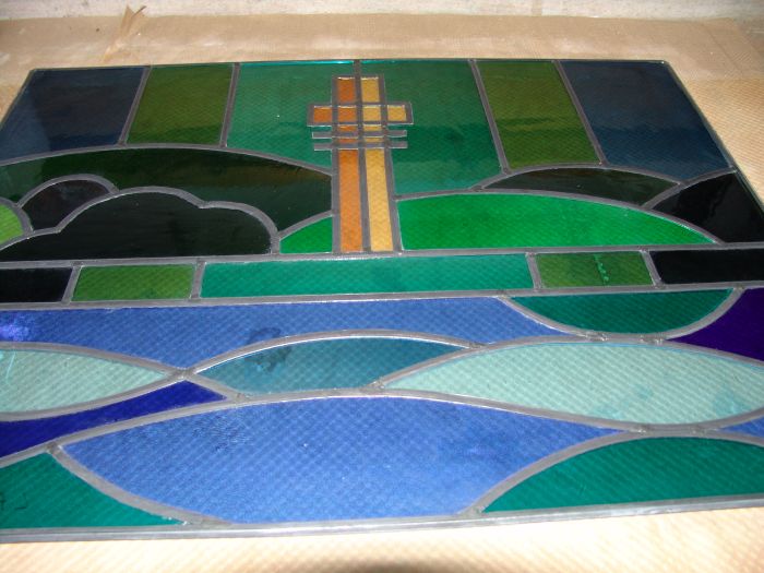 Glas in lood met televisietoren van Hilversum